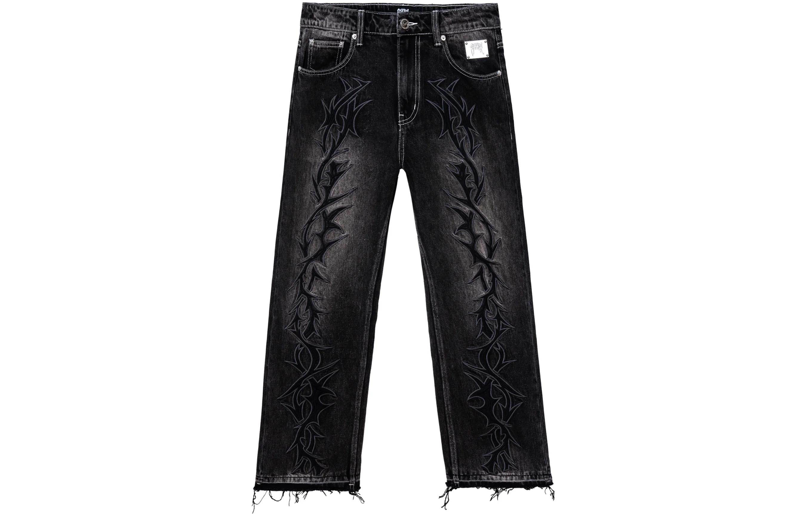 Revenge thorn embroidered mid rise jeans unisex - Boxette Shop